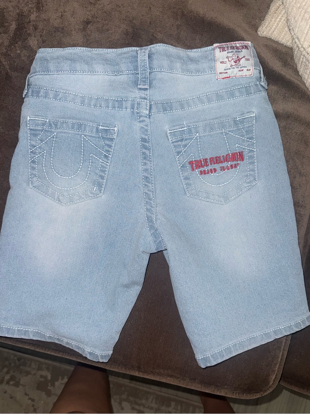 True Religion Light Blue Classic Denim Short - Logo Back Pockets